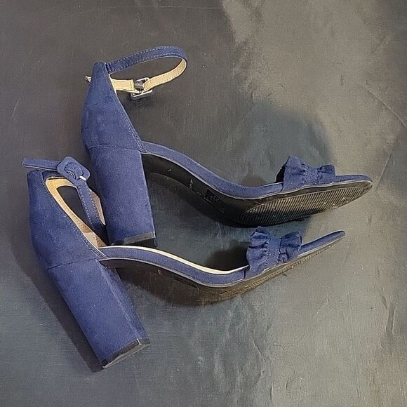 KAARI BLUE RUFFLE BLOCK HEEL OPEN TOE ADJUSTABLE BUCKLE ANKLE STRAP SANDAL - Picture 8 of 16